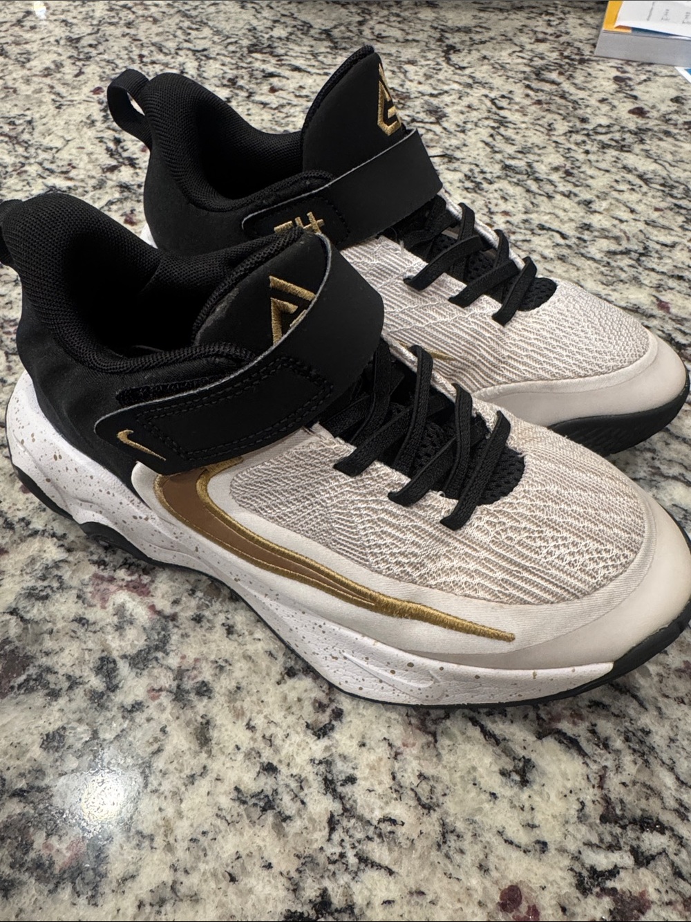 Kids Nike Basketball Shoes in Black, White & Gold